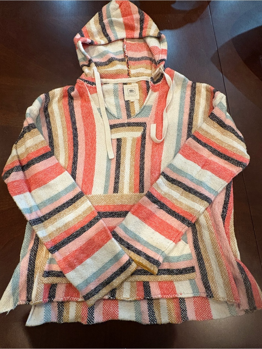 Rip Curl Striped Coral, Cream & Light Blue Hooded Sweater